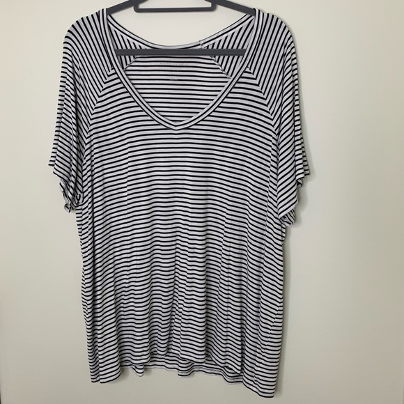 Black and white striped v neck Clearance